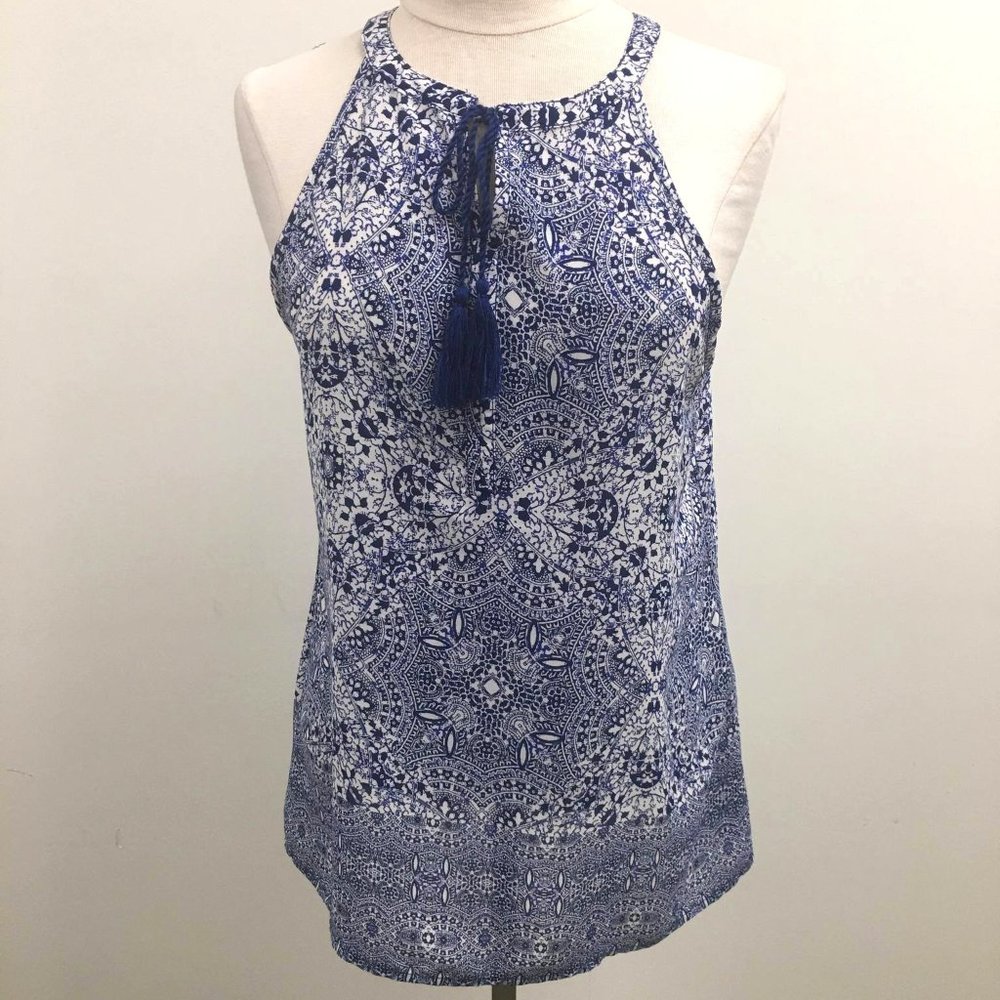ARTISAN NY PATTERN BLOUSE TOP WITH ROPE TIE FRONT